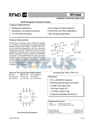 RF3398PCBA datasheet - GENERAL PURPOSE AMPLIFIER