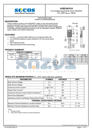 SSRF60N10 datasheet - N-Ch Enhancement Mode Power MOSFET