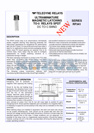 RF341-26 datasheet - ULTRAMINIATURE MAGNETIC LATCHING TO-5 RELAYS SPDT DC TO C BAND