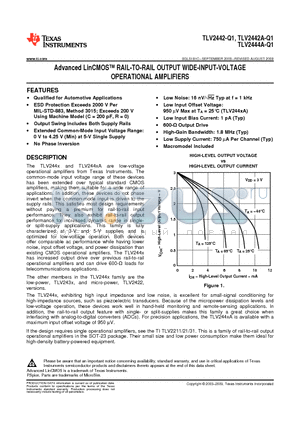 TLV2442QDGKRQ1 datasheet - Advanced LinCMOS RAIL-TO-RAIL OUTPUT WIDE-INPUT-VOLTAGE OPERATIONAL AMPLIFIERS