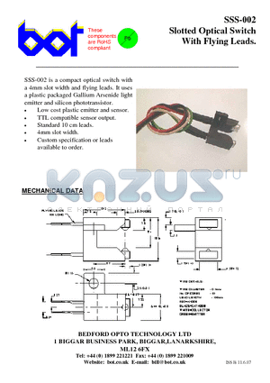 SSS-002 datasheet - Slotted Optical Switch With Flying Leads