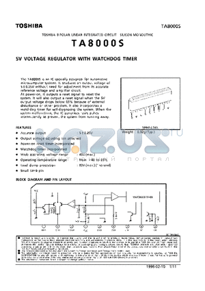 TA8000S datasheet - 5V VOLTAGE REGULATOR WITH WATCHDOG TIMER