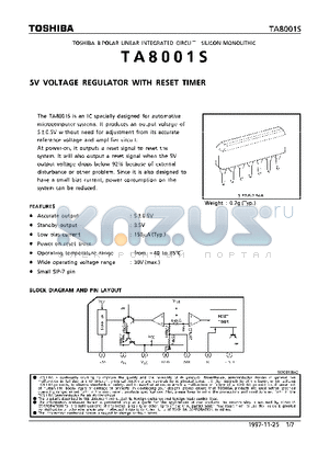 TA8001 datasheet - 5V VOLTAGE REGULATOR WITH RESET TIMER