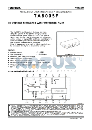 TA8005F datasheet - 5V VOLTAGE REGULATOR WITH WATCHDOG TIMER