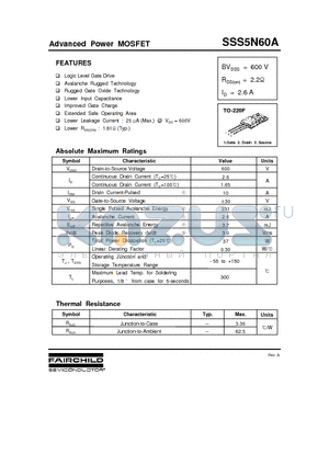 SSS5N60A datasheet - Advanced Power MOSFET
