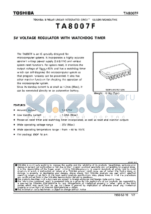 TA8007 datasheet - 5V VOLTAGE REGULATOR WITH WATCHDOG TIMER