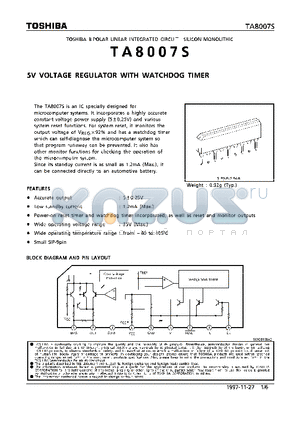 TA8007 datasheet - 5V VOLTAGE REGULATOR WITH WATCHDOG TIMER