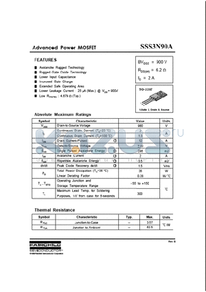 SSS3N90A datasheet - Advanced Power MOSFET