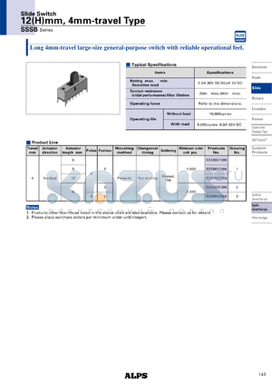 SSSB022700 datasheet - Slide Switch