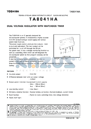 TA8041HA datasheet - DUAL VOLTAGE REGULATOR WITH WATCHDOG TIMER
