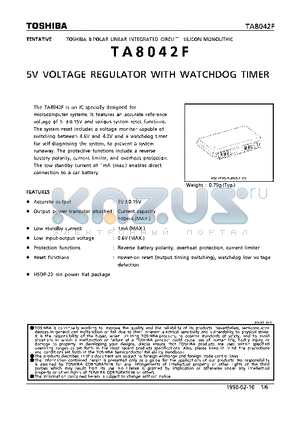 TA8042F datasheet - 5V VOLTAGE REGULATOR WITH WATCHDOG TIMER