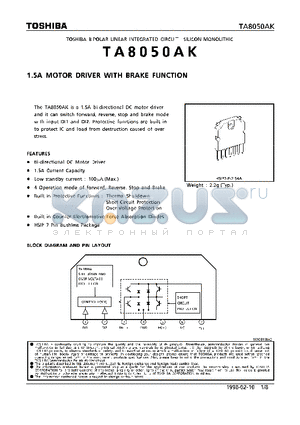 TA8050AK datasheet - 1.5A MOTOR DRIVER WITH BRAKE FUNCTION