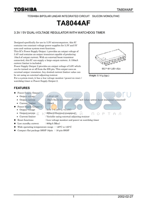 TA8044AF datasheet - 3.3V / 5V DUAL-VOLTAGE REGULATOR WITH WATCHDOG TIMER