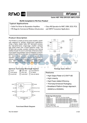 RF3809PCK-410 datasheet - GaAs HBT PRE-DRIVER AMPLIFIER