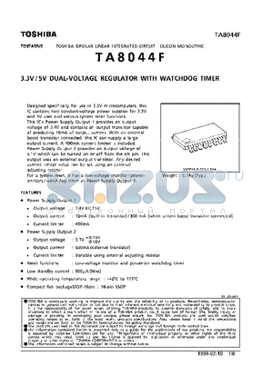 TA8044F datasheet - 3.3V/5V DUAL-VOLTAGE REGULATOR WITH WATCHDOG TIMMER