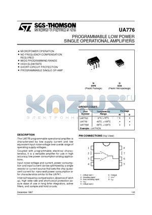 UA776MN datasheet - PROGRAMMABLE LOW POWER SINGLE OPERATIONAL AMPLIFIERS