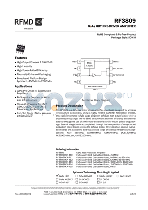 RF3809PCK-411 datasheet - GaAs HBT PRE-DRIVER AMPLIFIER