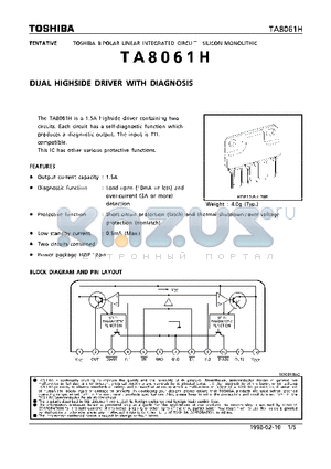 TA8061H datasheet - DUAL HIGH SIDE DRIVER WITH DIAGNOSIS