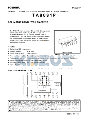 TA8081P datasheet - 0.7A MOTOR DRIVER WITH DIAGNOSIS