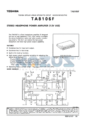 TA8106 datasheet - STEREO HEADPHONE POWER AMPLIFIER (1.5V USE)