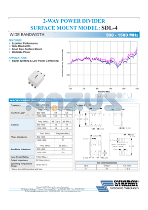 SDL-4 datasheet - 2-WAY POWER DIVIDER SURFACE MOUNT MODEL