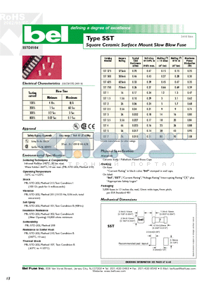 SST1 datasheet - Square Ceramic Surface Mount Slow Blow Fuse