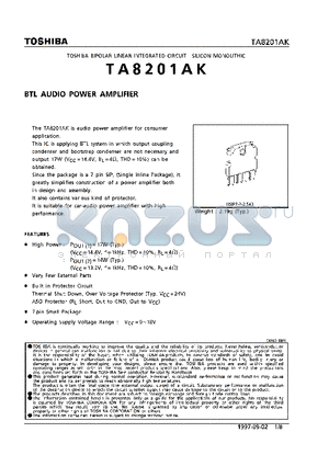 TA8201AK datasheet - BTL AUDIO POWER AMPLIFIER