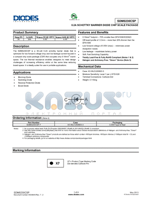 SDM0230CSP datasheet - 0.2A SCHOTTKY BARRIER DIODE CHIP SCALE PACKAGE