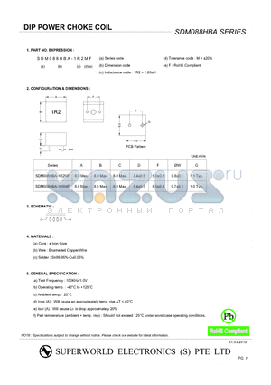 SDM088HBA datasheet - DIP POWER CHOKE COIL