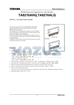 TA8210ALQ datasheet - 20W BTL  2ch Audio Power Amplifier