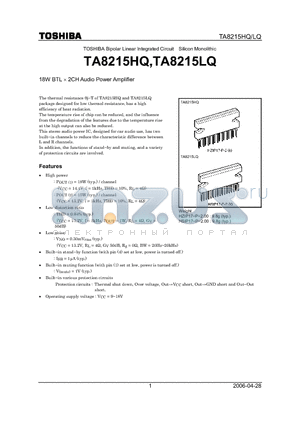 TA8215LQ datasheet - 18W BTL  2CH Audio Power Amplifier
