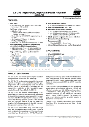 SST12LP07 datasheet - 2.4 GHz High-Power, High-Gain Power Amplifier