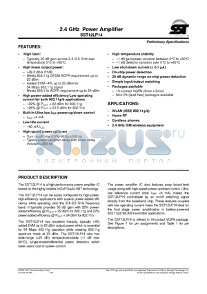 SST12LP14 datasheet - 2.4 GHz Power Amplifier