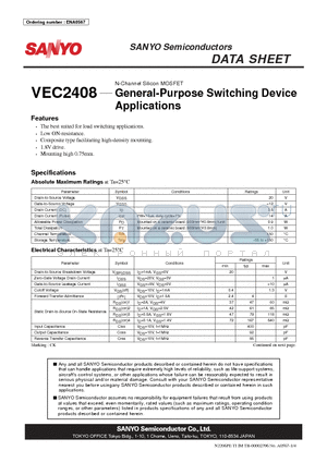 VEC2408 datasheet - N-Channel Silicon MOSFET General-Purpose Switching Device