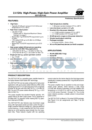 SST12LP14C datasheet - 2.4 GHz High-Power, High-Gain Power Amplifier