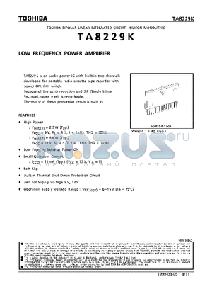 TA8229K datasheet - LOW FREQUENCY POWER AMPLIFIER