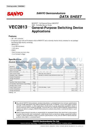 VEC2813 datasheet - MOSFET : N-Channel Silicon MOSFET SBD : Schottky Barrier Diode General-Purpose Switching Device