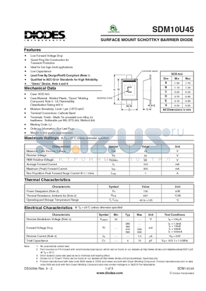 SDM10U45-7 datasheet - SURFACE MOUNT SCHOTTKY BARRIER DIODE