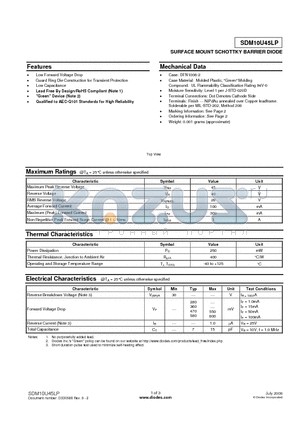 SDM10U45LP-7 datasheet - SURFACE MOUNT SCHOTTKY BARRIER DIODE