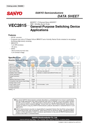 VEC2815 datasheet - MOSFET : P-Channel Silicon MOSFET SBD : Schottky Barrier Diode