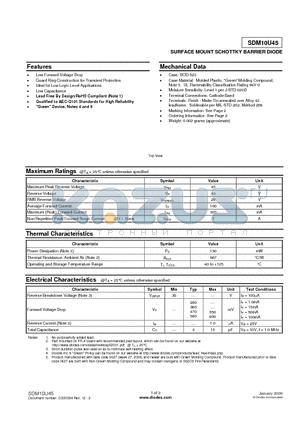 SDM10U45-7 datasheet - SURFACE MOUNT SCHOTTKY BARRIER DIODE