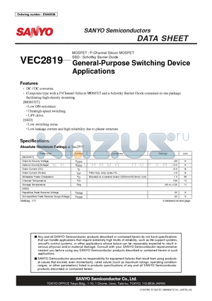 VEC2819 datasheet - MOSFET : P-Channel Silicon MOSFET SBD : Schottky Barrier Diode General-Purpose Switching Device