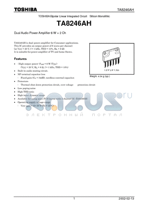 TA8246AH_02 datasheet - Dual Audio Power Amplifier 6 W  2 Ch