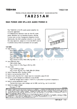 TA8251AH datasheet - MAX POWER 30W BTL x 4CH AUDIO POWER IC