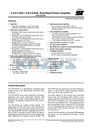 SST13LP02 datasheet - 2.4-2.5 GHz / 4.9-5.8 GHz Dual-Band Power Amplifier