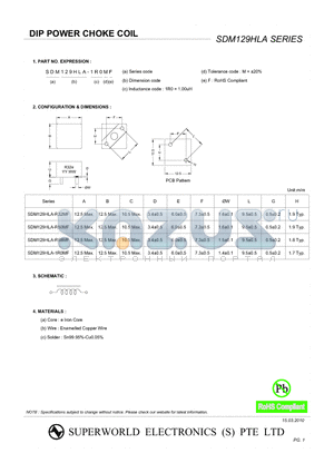 SDM129HLA datasheet - DIP POWER CHOKE COIL