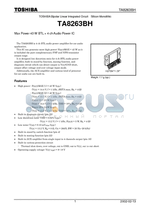 TA8263BH datasheet - Max Power 43 W BTL  4 ch Audio Power IC