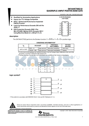 SN74AHCT00QDRG4Q1 datasheet - QUADRUPLE 2-INPUT POSITIVE-NAND GATE