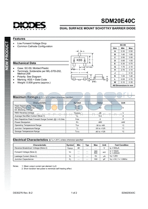 SDM20E40C datasheet - DUAL SURFACE MOUNT SCHOTTKY BARRIER DIODE