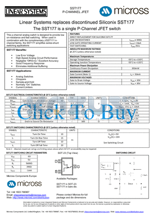 SST177_SOT-23 datasheet - a single P-Channel JFET switch